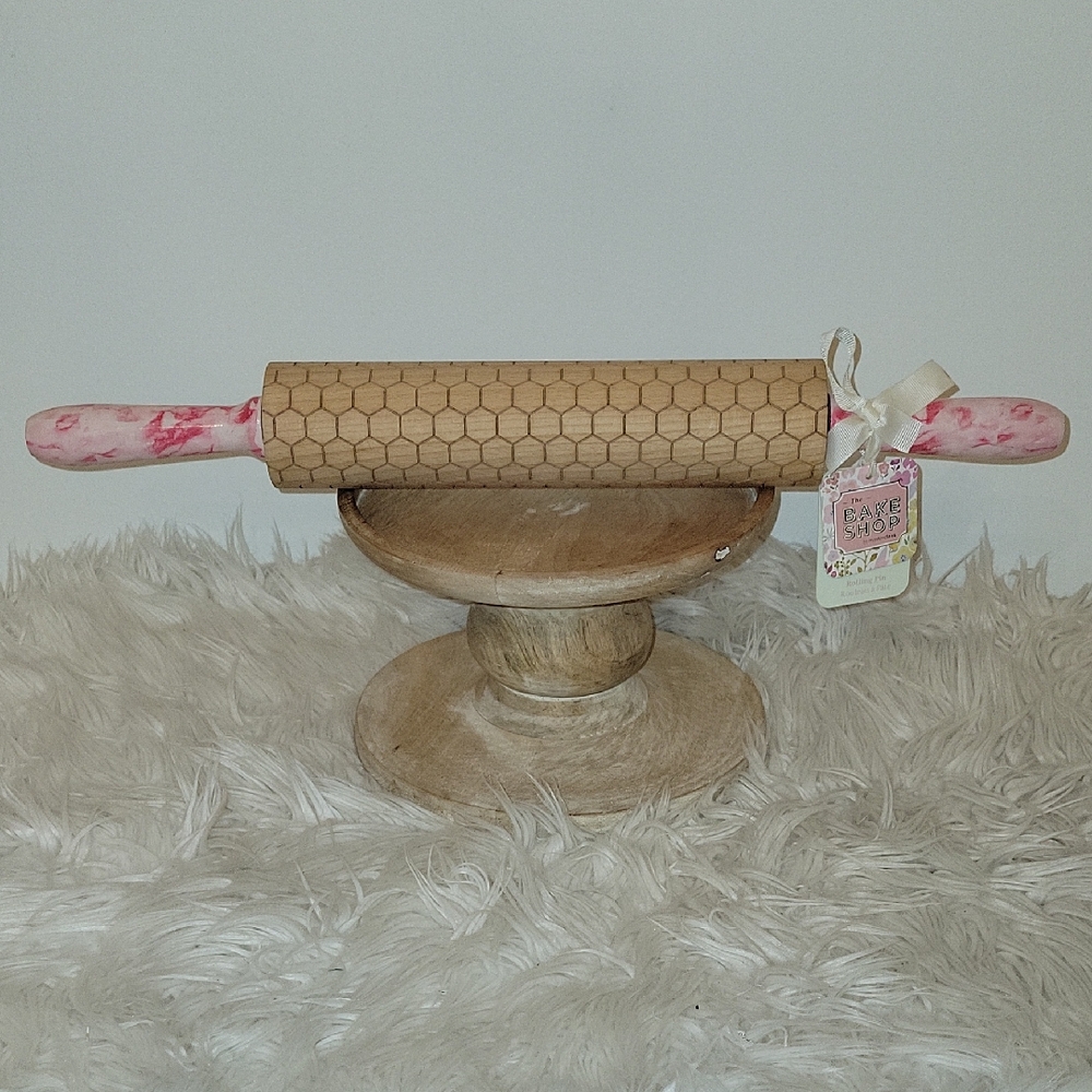 The Bake Shop honeycomb rolling pin with pink tie dye handles
